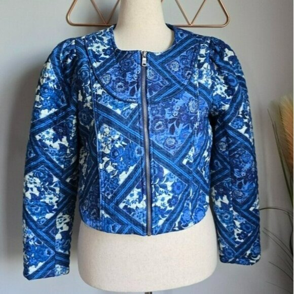 Revolve 7 For All Mankind Blue Toile Floral Quilted Jacket Womens SZ Medium New - Picture 8 of 12